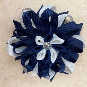 Kanzashi Petal Flower Hair Bow on Alligator Clip-Multi-layers two-Tone Hair Bow
